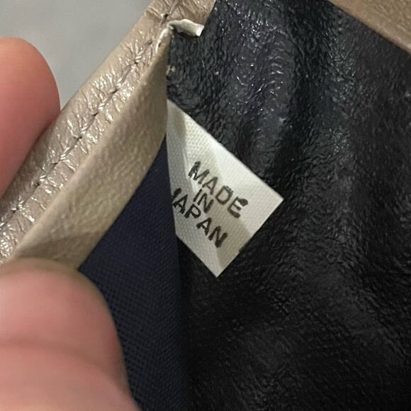 Vintage Cowhide Leather Snap Closure Key Holder Wallet Beige Geometric Embossed - Picture 7 of 10